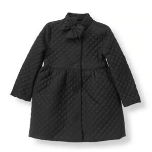 Janie & Jack Baby Girl Black Quilted Bow Peplum Barn Coat Jacket 12-18 months